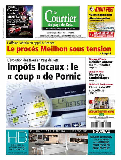 Pornic - 23/10/2015 - La Une du Courrier du Pays de Retz du 23 octobre 2015